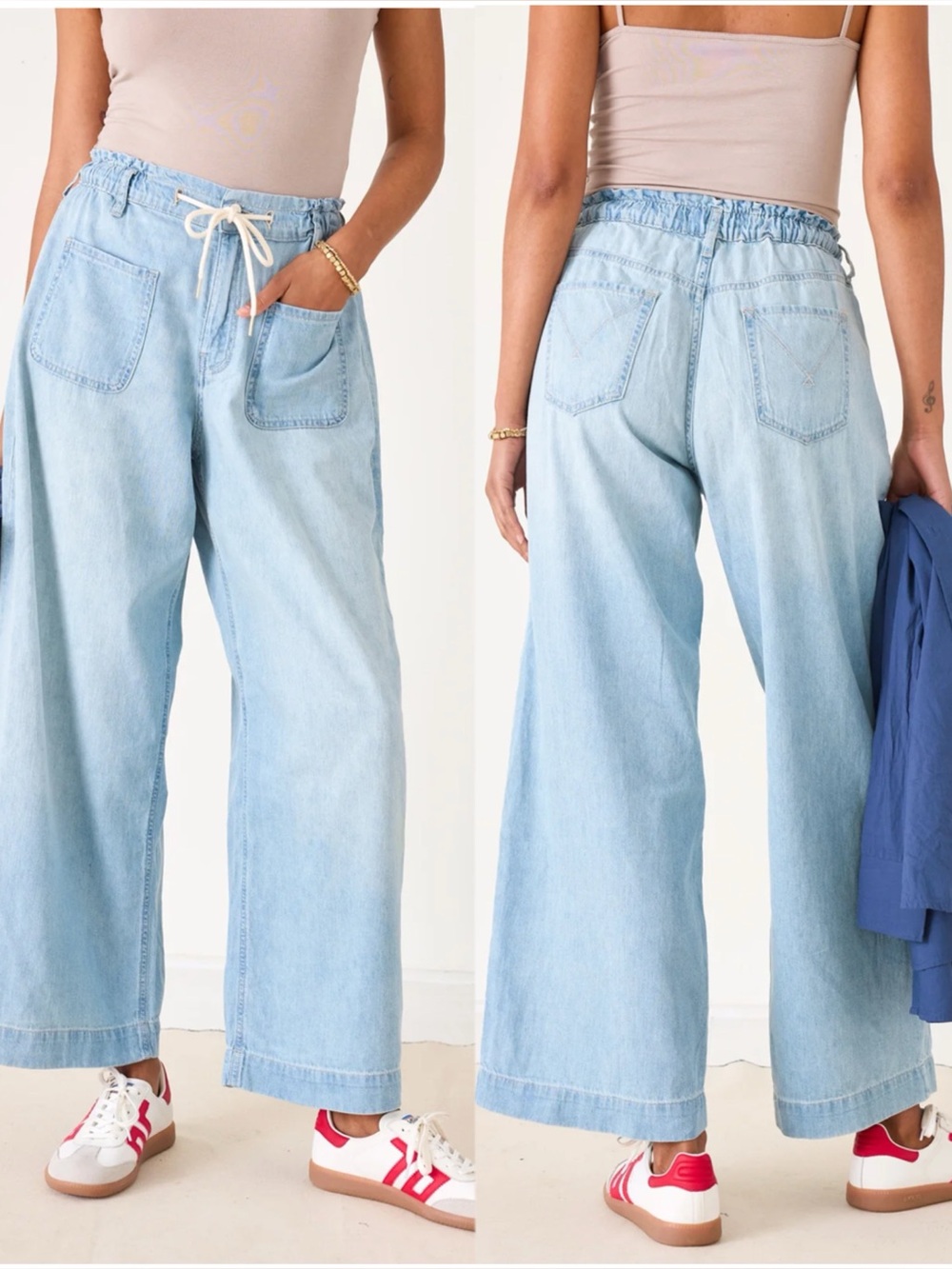 Voyageur by MERSEA Londonberry Drawstring Jeans in Salty (light chambray)